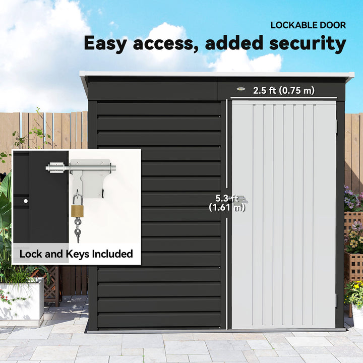 6 x 4ft Metal Garden Storage Shed, Outdoor Tool Storage Shed with Lockable Door and Gloves for Garden, Patio, Dark Grey