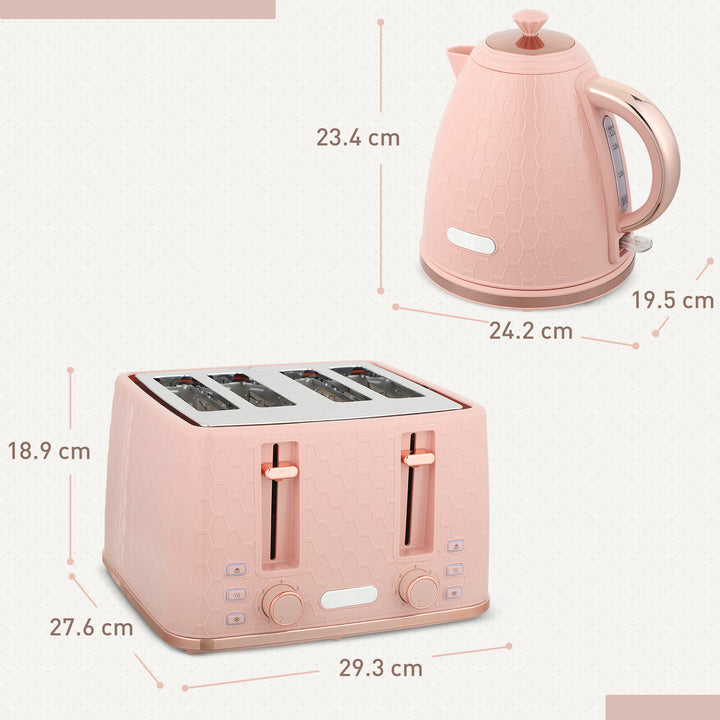 Kettle and Toaster Set, 1.7L 3000W Fast Boil Jug Kettle, 4 Slice Toaster with 7 Level Browning Controls, Light Pink