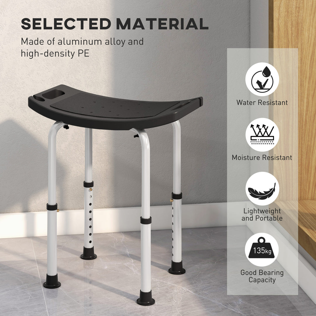 HOMCOM Height Adjustable Bath Stool, Aluminium Shower Stool with Non-Slip Pads for Elderly, Disabled, Seniors, Pregnant, Black | Aosom UK