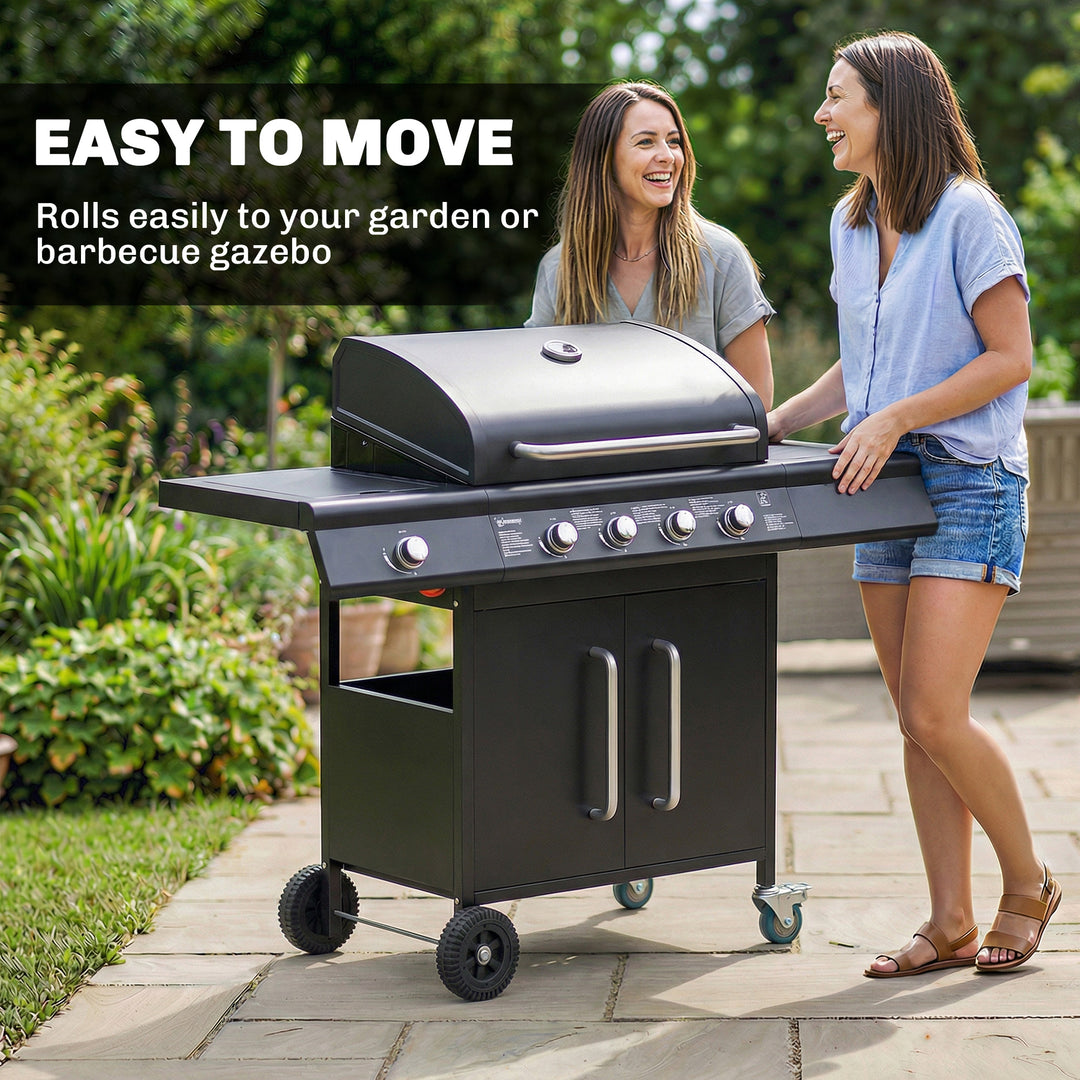 4+1 Burner Gas BBQ Grill with Storage Cabinet, 15.2 kW Gas Barbecue Tr