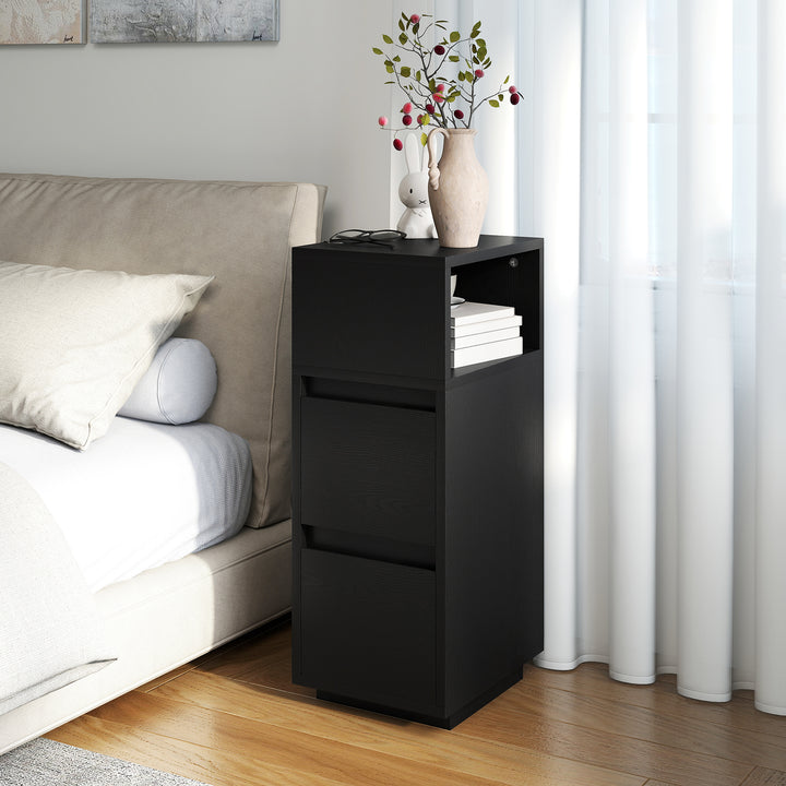 Slim Bedside Table, Narrow Bedside Cabinet with Open Shelf and 2 Drawers for Bedroom, Living Room