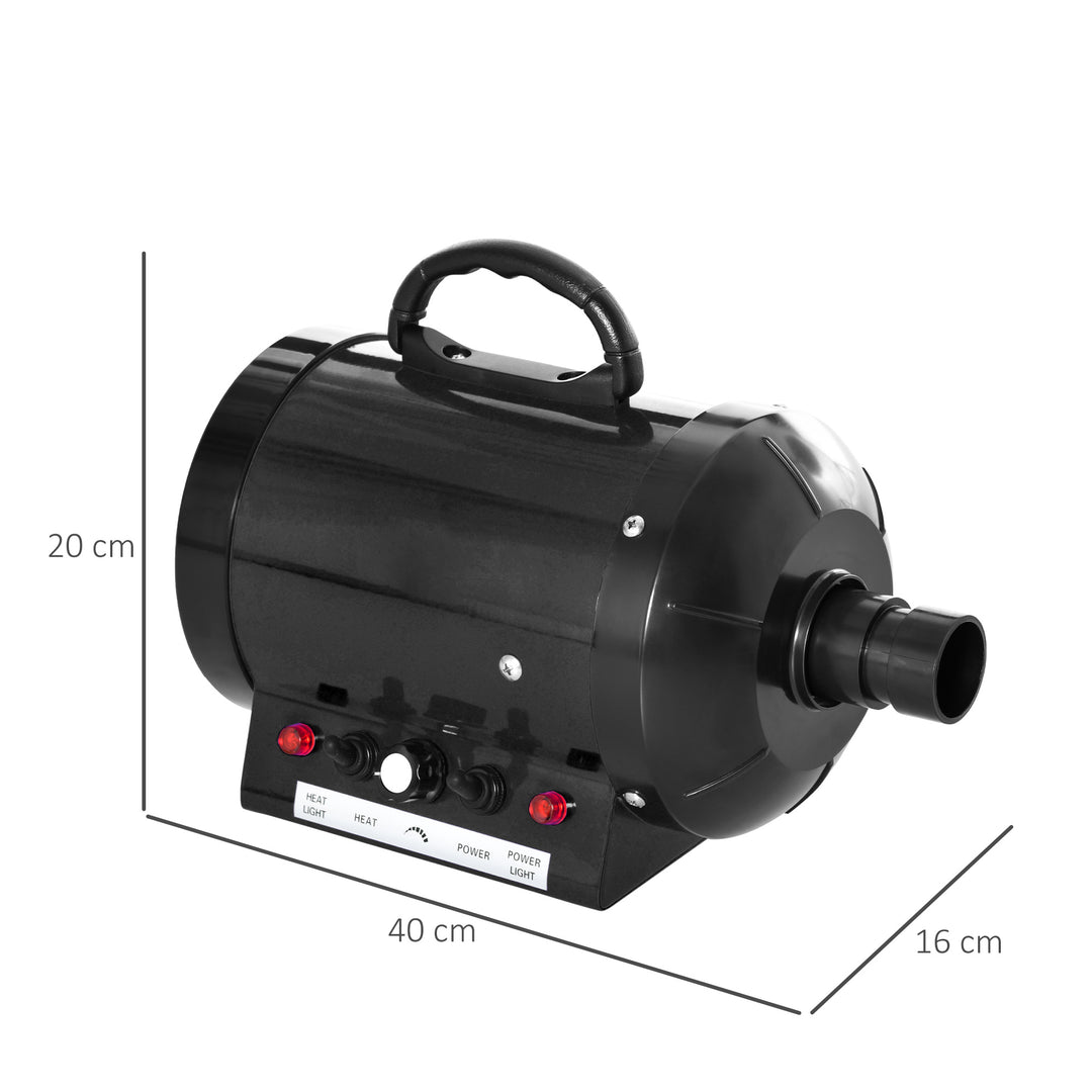 Dog Hair Dryer Pet Grooming Blaster Dryer Blower Adjustable Temperature Speed with 2.1M Flexible Hose 3 Nozzles - Black