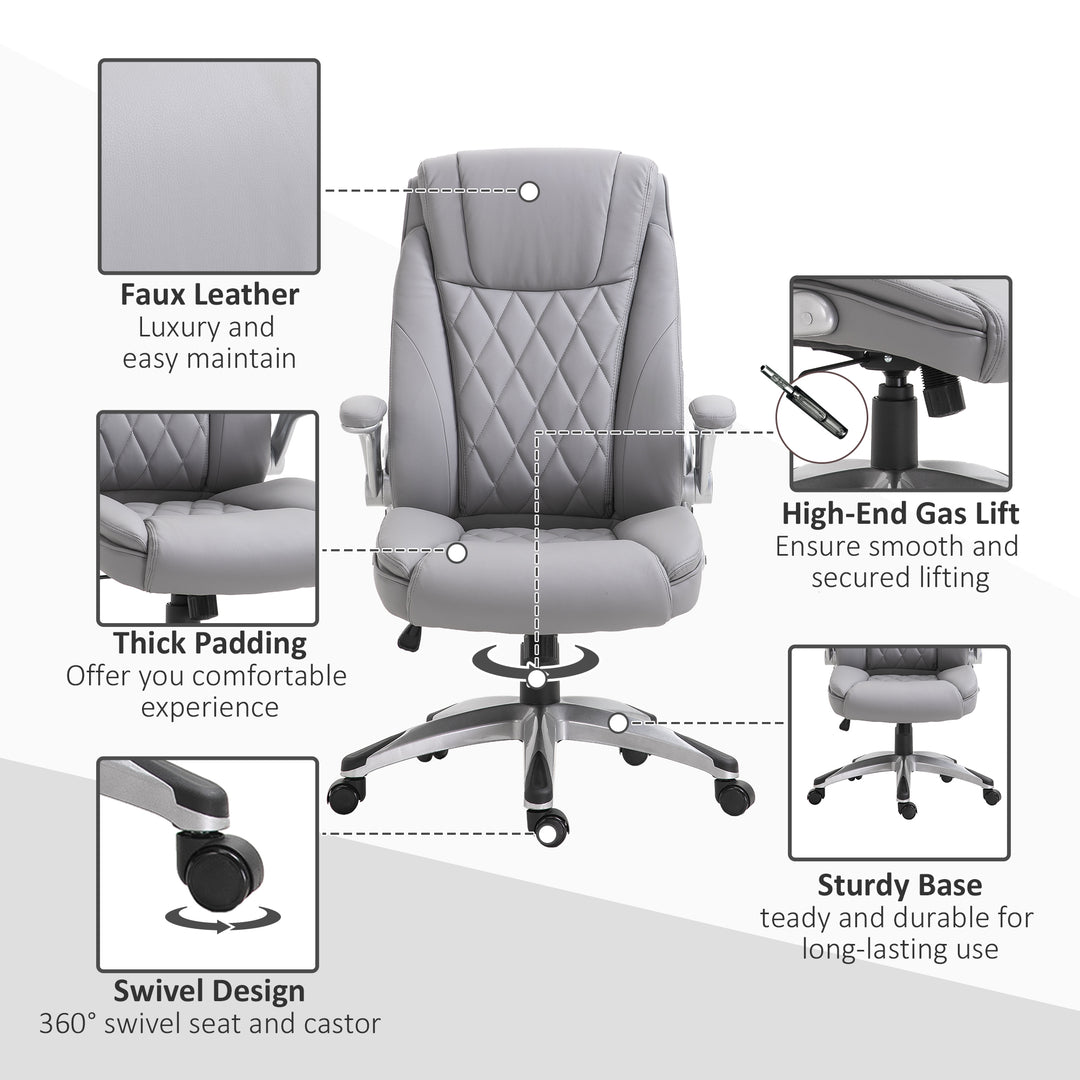 Faux Leather Executive Swivel Office Chair - Grey