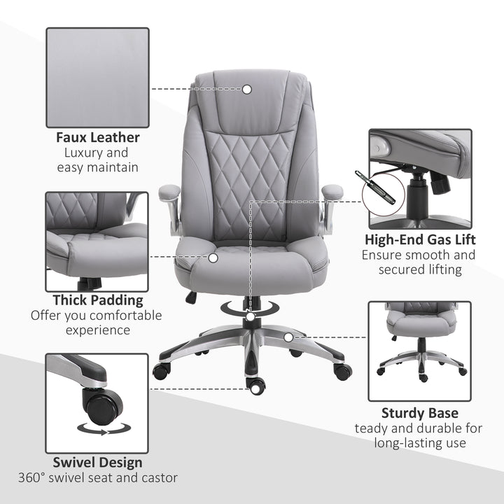 Faux Leather Executive Swivel Office Chair - Grey