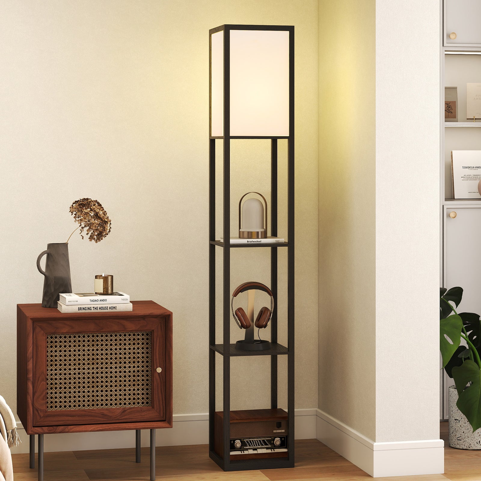Floor Lamp with Shelves, 3 Layer Column Modern Standing Lamp for Livin