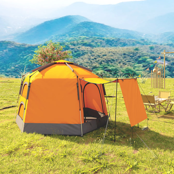 Automatic Pop Up Camping Tent, Instant Setup 2-4 Man Tent with Mesh Windows, Waterproof & UV30+, Portable with Carry Bag for Fishing, Hiking, Backpacking, Orange