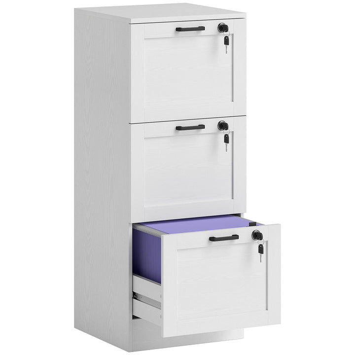 3-Drawer Filing Cabinet with Lock - White