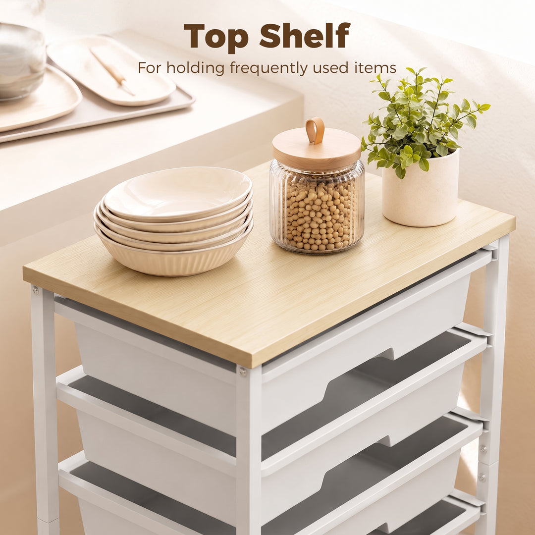 6-Tier Storage Trolley on Wheels, Metal Kitchen Rolling Cart with 5 Pu