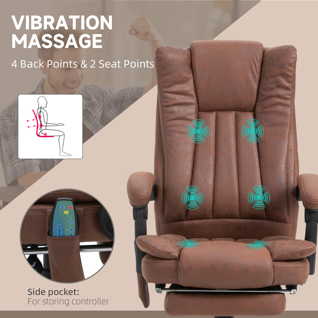 Office Chair with Massage and Heat, Microfibre Reclining Computer Desk Chair with Footrest and Adjustable Height, Swivel Wheels for Home Office, Brown