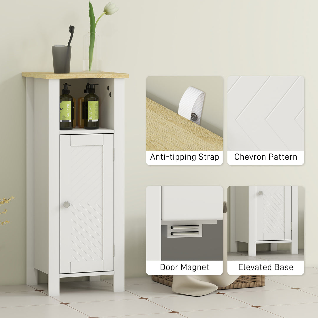 Slim Bathroom Storage Unit with Open Shelf, Bathroom Storage Cabinet with Adjustable Shelf, 32 x 30 x 80 cm, White