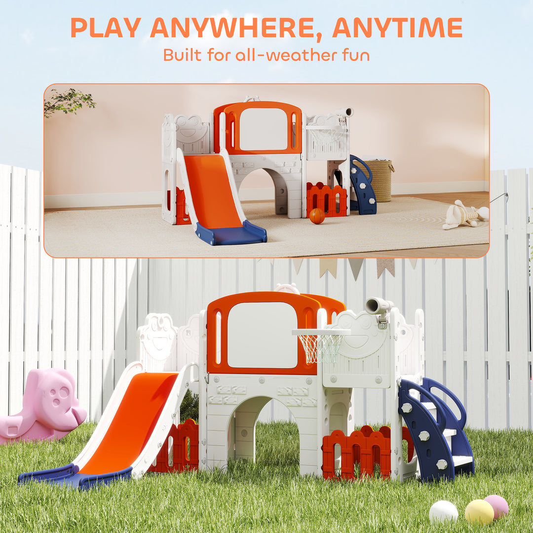 7 in 1 Toddler Slide Set with Basketball Hoop, Climbing Frame, Telesco