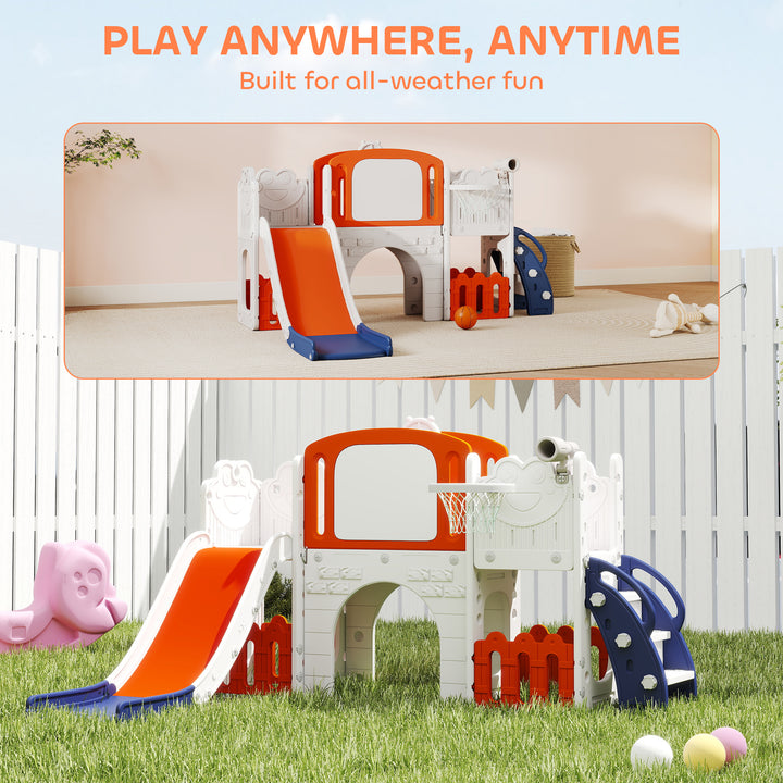 7 in 1 Toddler Slide Set with Basketball Hoop, Climbing Frame, Telesco