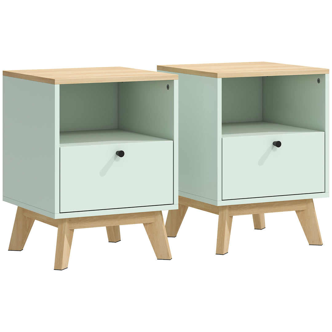 Modern Nightstand Set of 2, Bedside Table with Drawer and Open Shelf, 