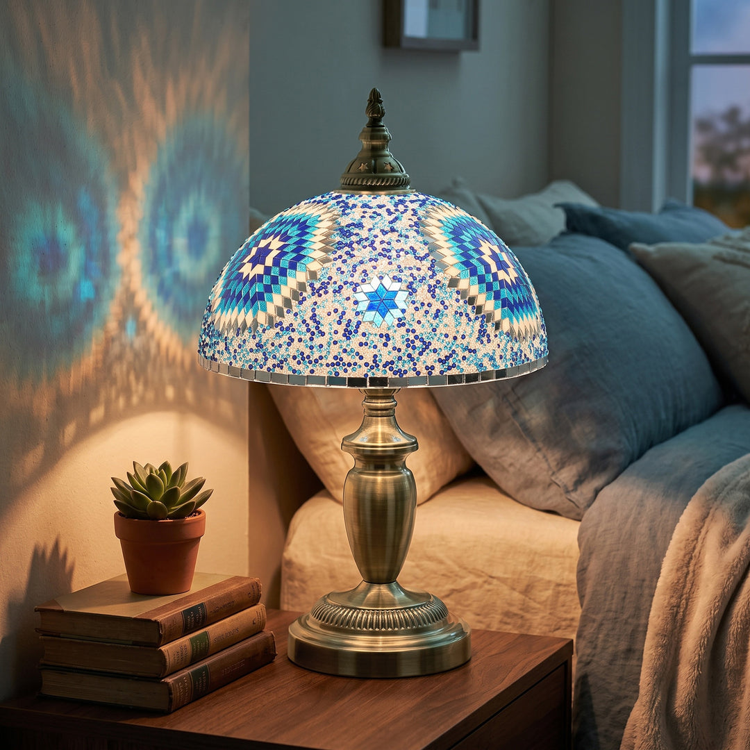 30cm Tiffany Lamp, Stained Glass Bedside Table Lamp with Button - view 2