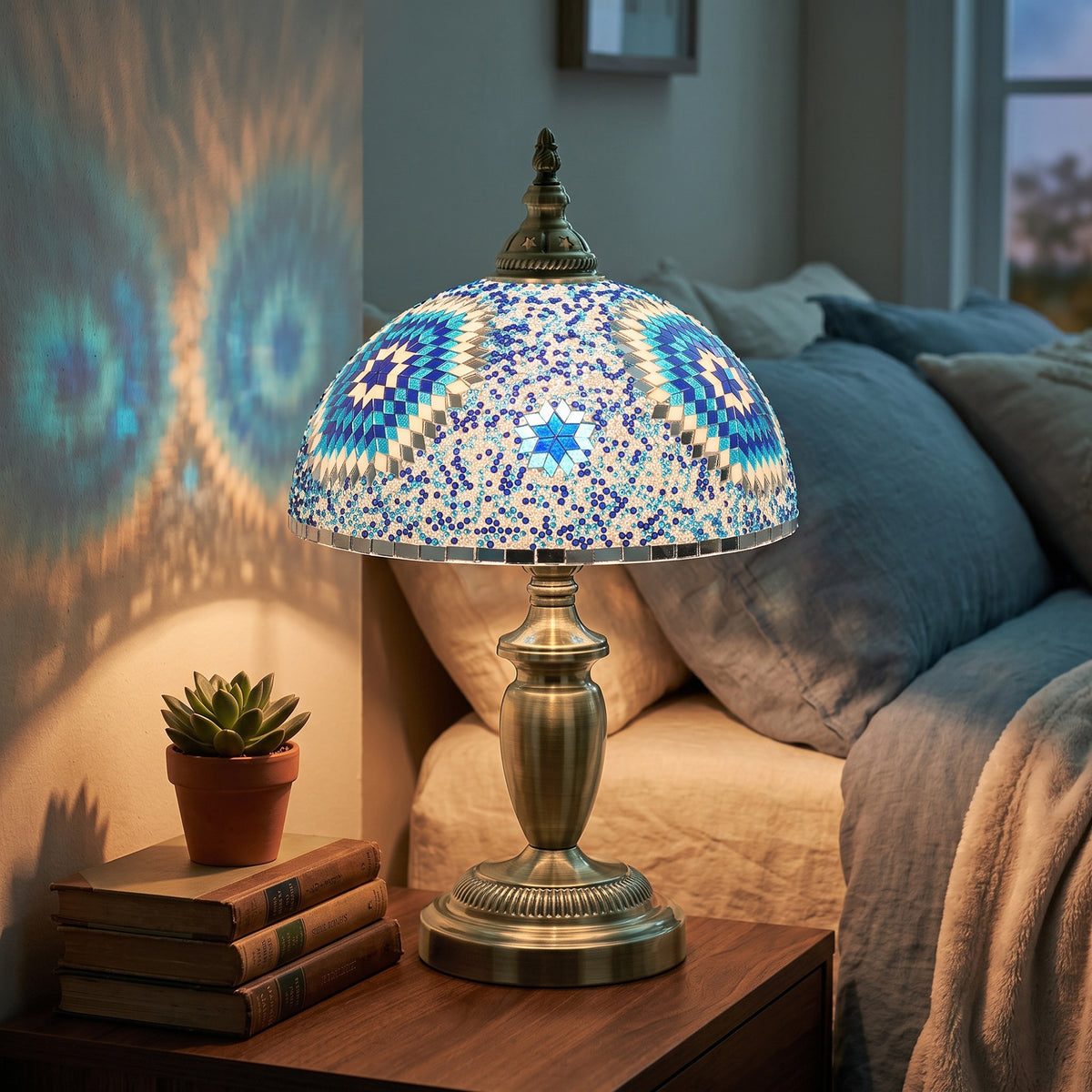 30cm Tiffany Lamp, Stained Glass Bedside Table Lamp with Button - view 2