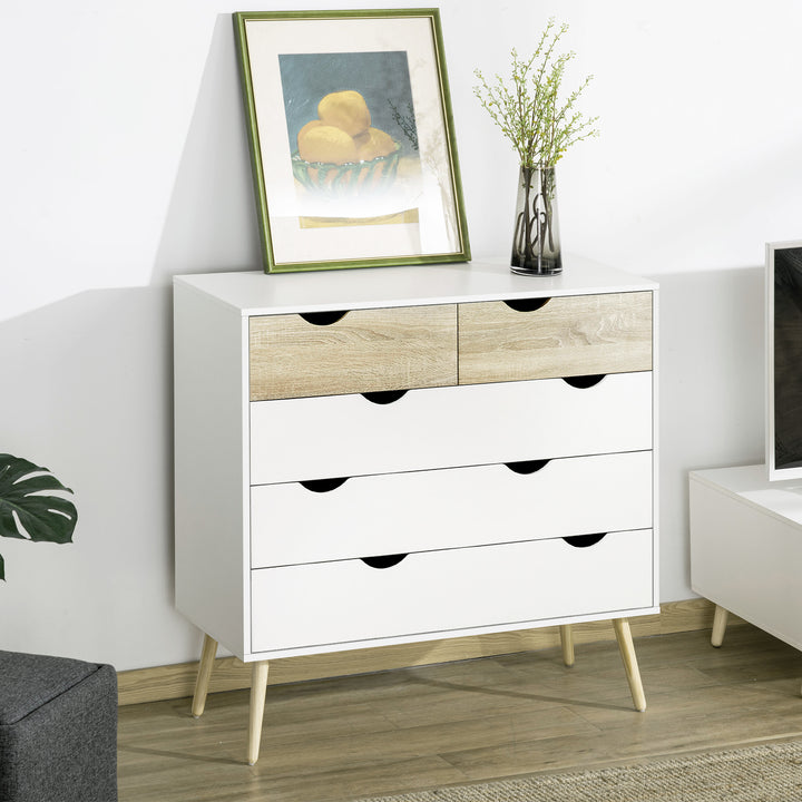 Nordic Style Chest of Drawers, 5 Drawer Dresser with 4 Tapered Legs and Groove Handles, Storage Organiser Side Cabinet for Bedroom, Living Room