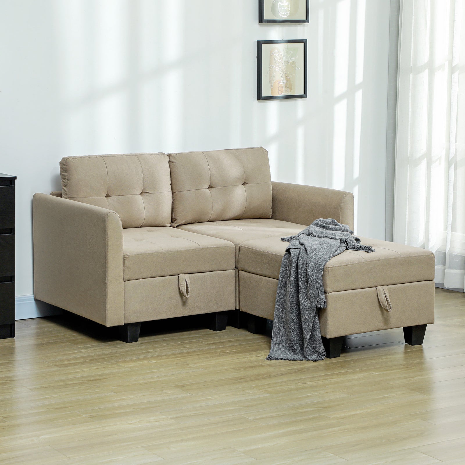 L' Shape Modular Storage Sofa - Light Brown