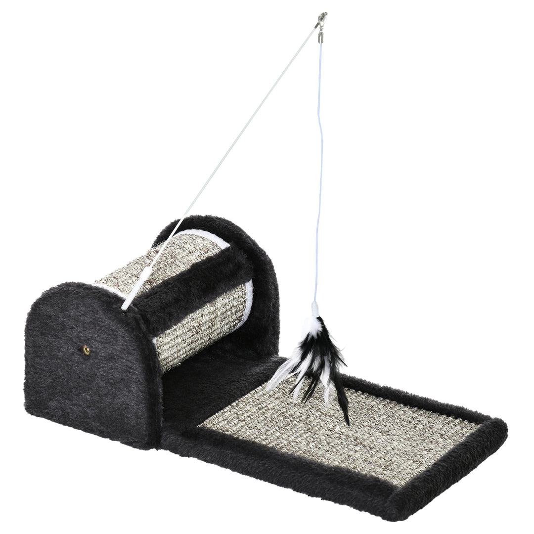 Cat Scratcher, Sisal Cat Scratching Board Mat Pad with Roller, Feather Toy, 44 x 24 x 16 cm, Grey