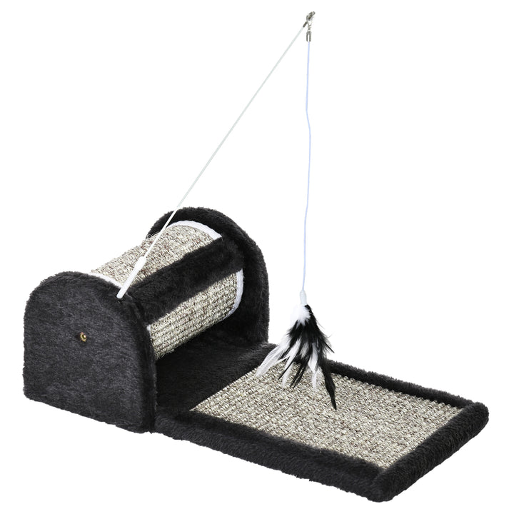 Cat Scratcher, Sisal Cat Scratching Board Mat Pad with Roller, Feather Toy, 44 x 24 x 16 cm, Grey