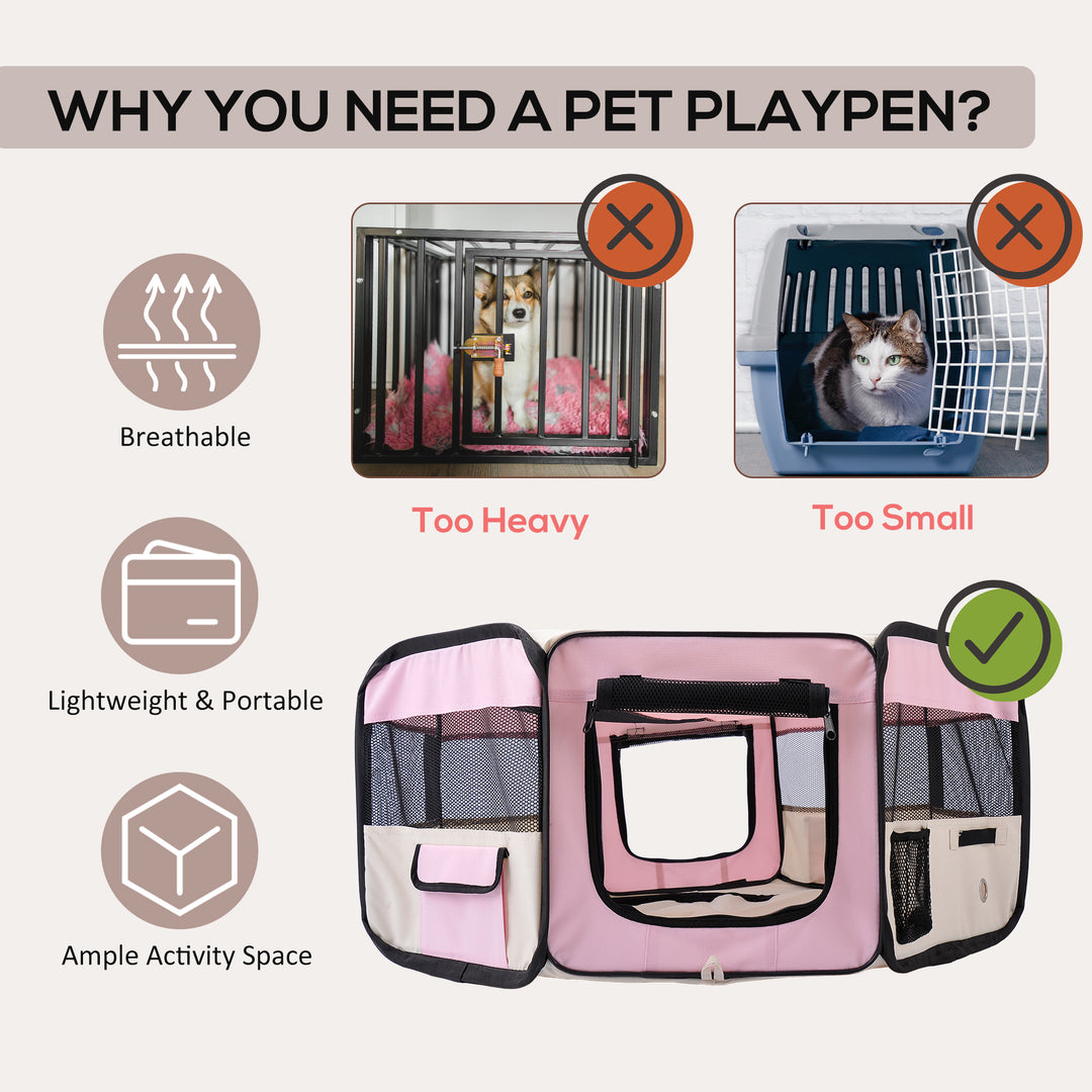 Portable Cat Dog Playpen Pet Puppy Rabbit Guinea Pig Pen Run Dia 90 x 41H cm Indoor & Outdoor Pink