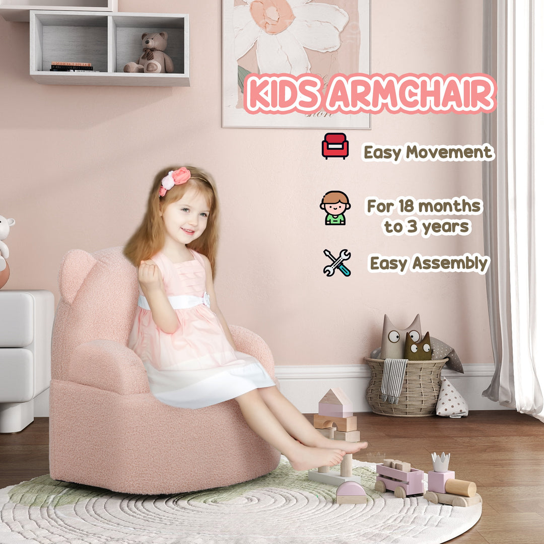 AIYAPLAY Kids Sofa Kids Armchair, Bear Shaped Toddler Chair for Bedroom Playroom Living Room, Aged 18 Months to 3 Years, Pink | Aosom UK