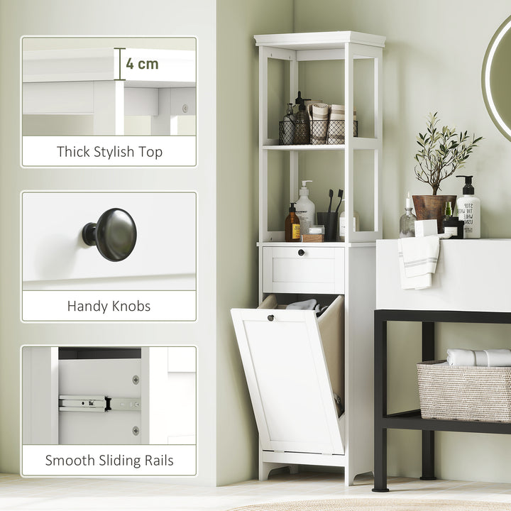 Tall Bathroom Cabinet, with Laundry Basket - White