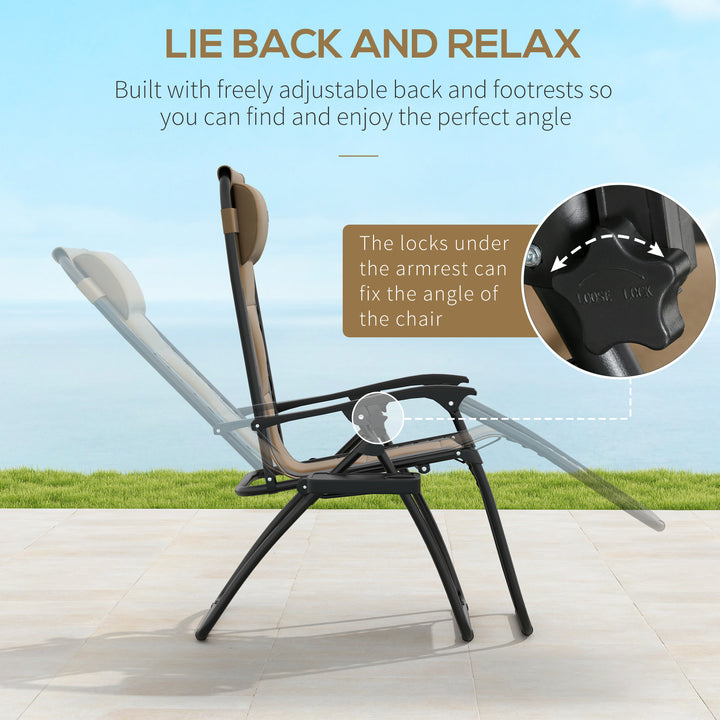 Zero Gravity Lounger Chair Set of 2, Folding Reclining Patio Chair with Padded Seat, Cup Holder, Soft Cushion and Headrest for Poolside, Camping, Coffee