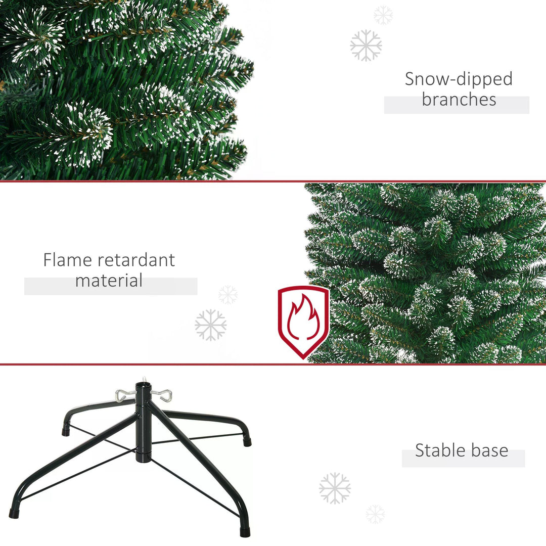 HOMCOM 6.5FT Artificial Snow Dipped Christmas Tree Xmas Pencil Tree Holiday Home Indoor Decoration with Foldable Black Stand, Green