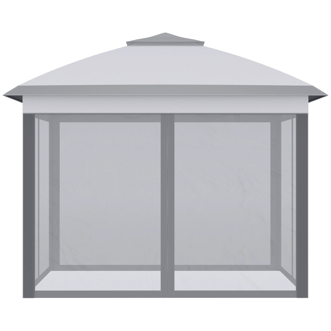 Outsunny 3.3 x 3.3m Pop Up Gazebo, Double Roof Foldable Canopy Tent with Zipped Mesh Sidewalls, Height Adjustable and Carrying Bag, Event Tent for Patio Garden, Grey