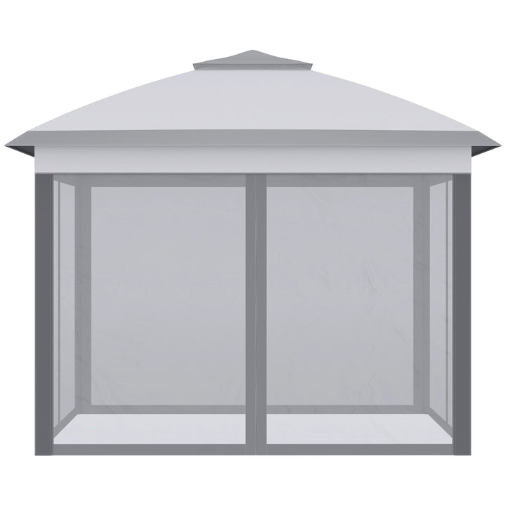 Outsunny 3.3 x 3.3m Pop Up Gazebo, Double Roof Foldable Canopy Tent with Zipped Mesh Sidewalls, Height Adjustable and Carrying Bag, Event Tent for Patio Garden, Grey