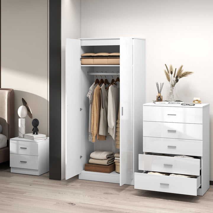High Gloss 3 Piece Trio Bedroom Furniture Set Wardrobe + Chest Of Drawer + Bedside White