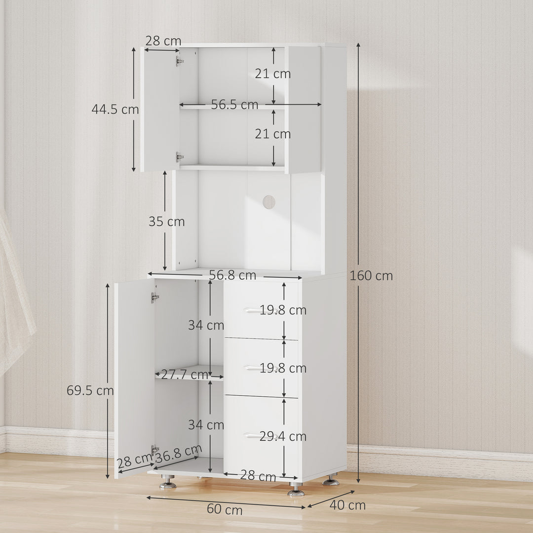Modern Kitchen Cupboard with Storage Cabinets, 3 Drawers and Open Countertop for Living Room, White