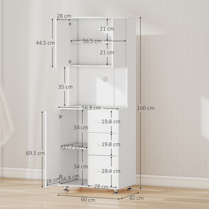Modern Kitchen Cupboard with Storage Cabinets, 3 Drawers and Open Countertop for Living Room, White