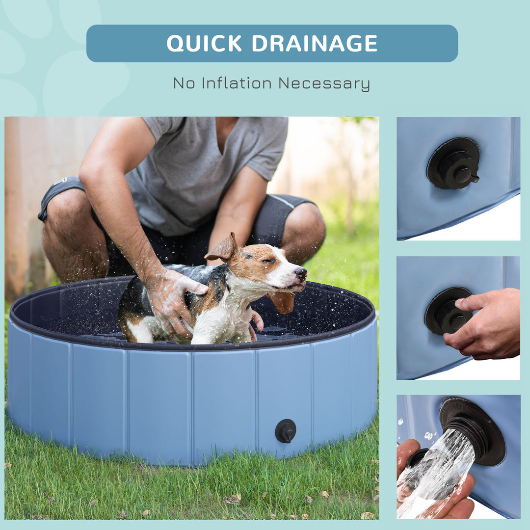 Dog Paddling Pool, Foldable Dog Pool, Leakproof & Hard Plastic, Portable Pet Bathtub with Non-Slip Base & Drainage Hole, for Indoors, Outdoors, Garden, Patio, 100 x 30 cm, Blue