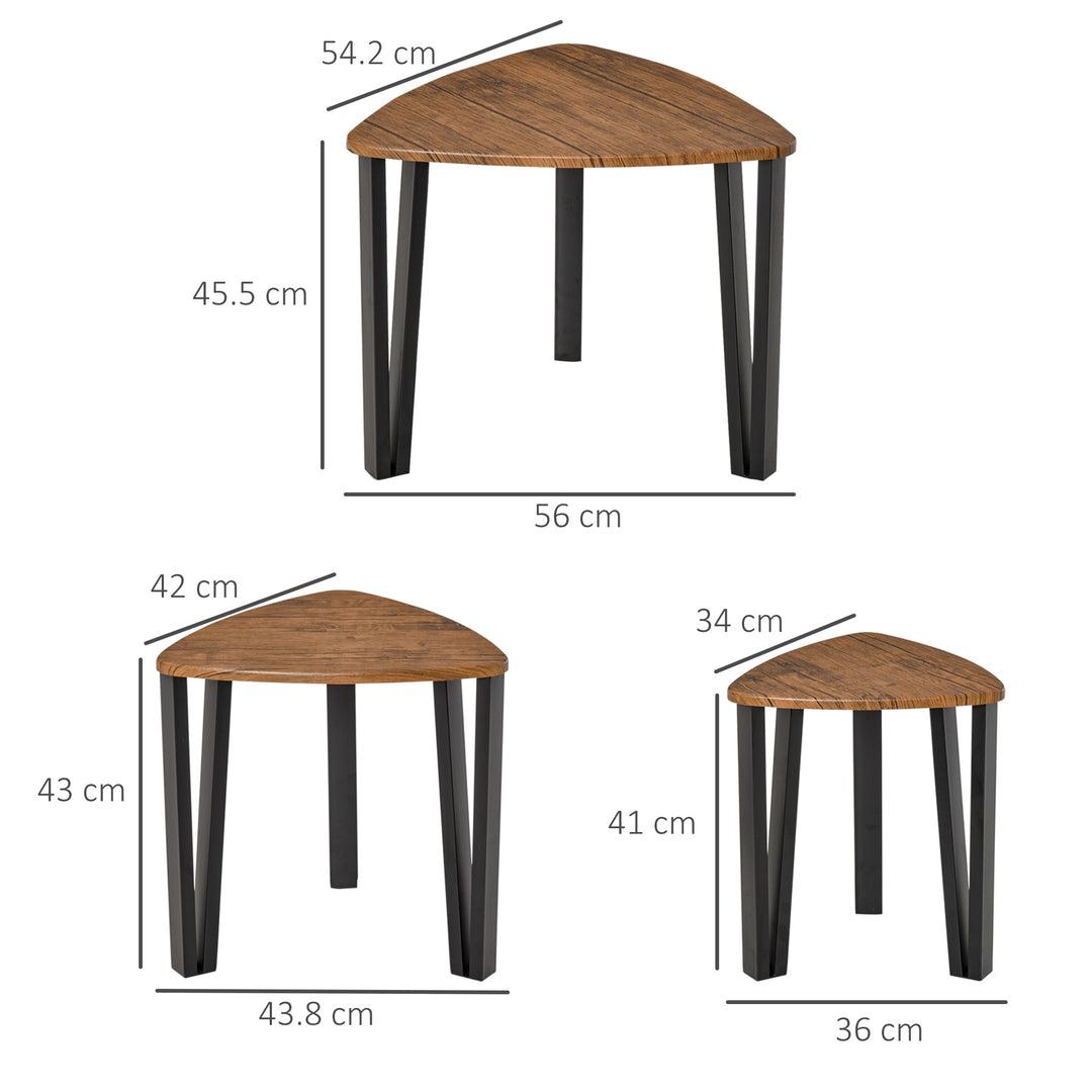 MCL Nest of Tables, Coffee Table Set of 3, Triangle Nesting Tables with Metal Legs, Industrial End Side Table for Living Room, Walnut Wood Grain