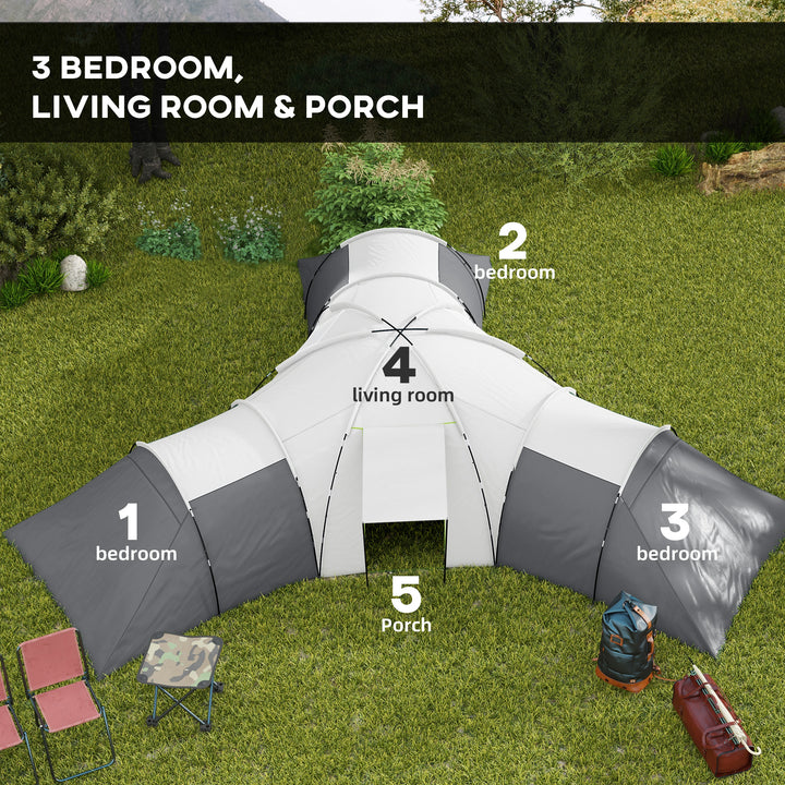 6-9 Man Tent with Bedrooms and Living Room, Accessories Included, Dark Grey