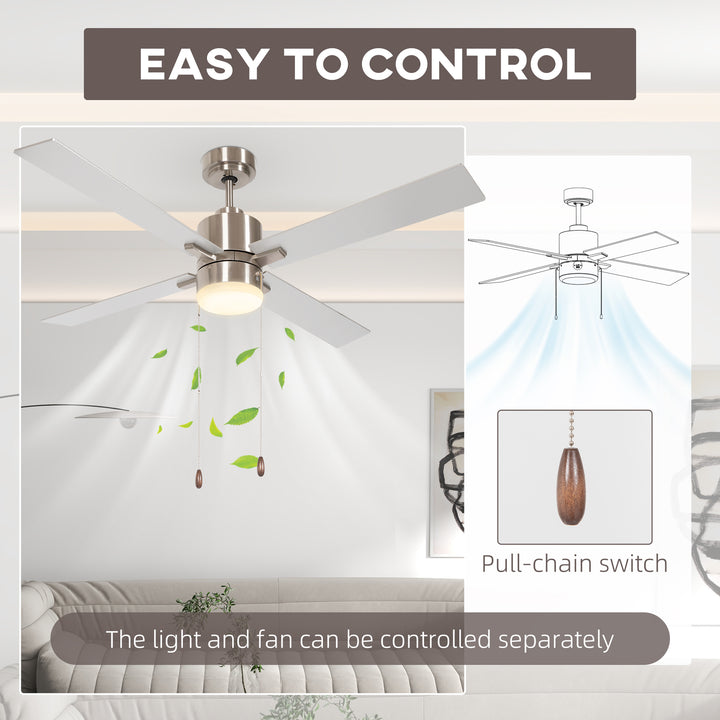 Ceiling Fan with LED Light, Flush Mount Ceiling Fan Lights with Reversible Blades, Pull-chain, Silver and Natural Tone