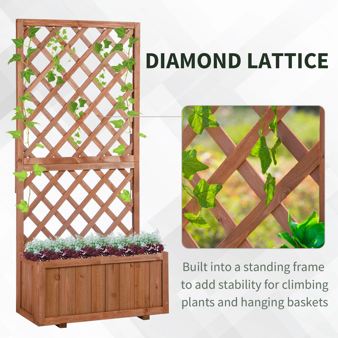 72.5 x 31.5 x 149.5 cm 45L Garden Wooden Pine Trough Planter with Topped Trellis Climbing Plants Flower Raised Bed, Orange