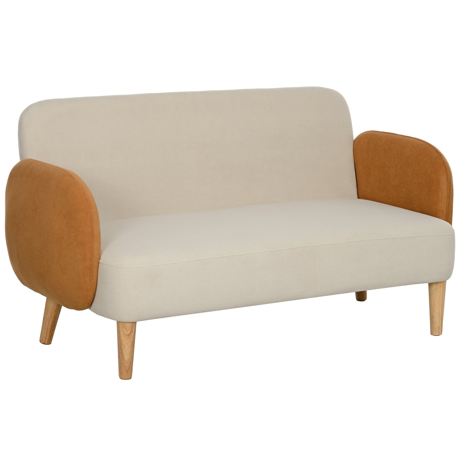 Two-Seater Velvet-Feel Mid Century Sofa - Cream/Orange