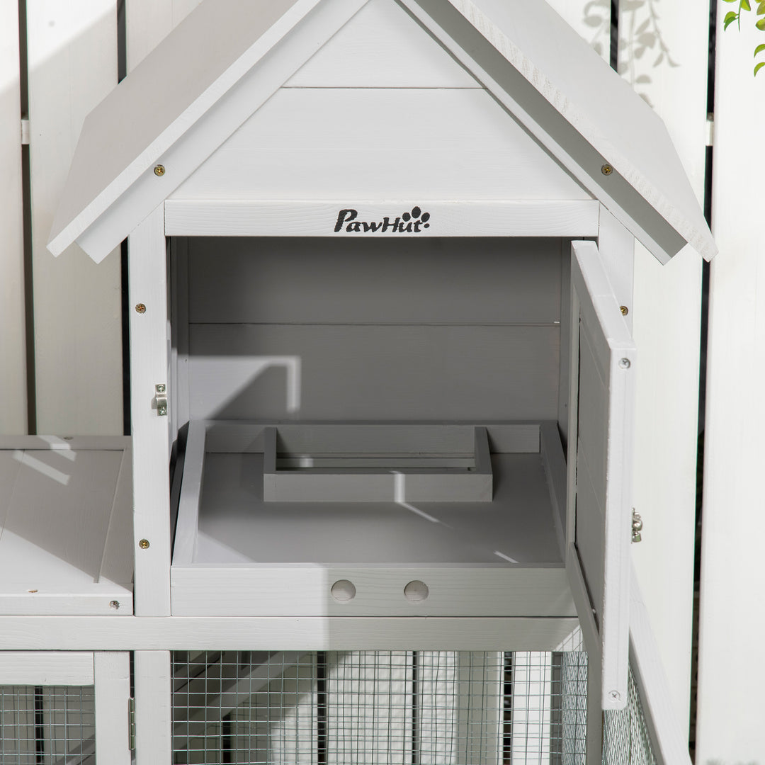 Indoor Rabbit Hutch, Guinea Pig Cage, with Slide-Out Tray, Large Fenced Area - Light Grey