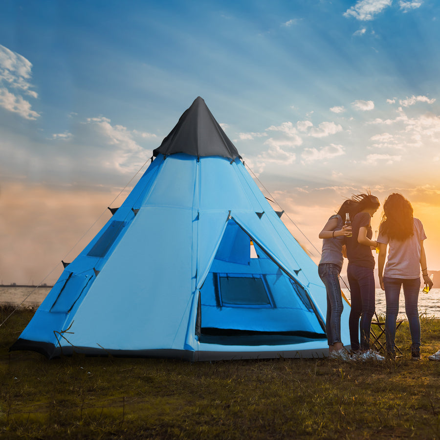 6 Men Tipi Tent with Carry Bag - Blue