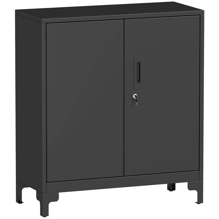 Lockable Metal Filing Cabinet, 2-Tier Storage Cupboard with Double Doo