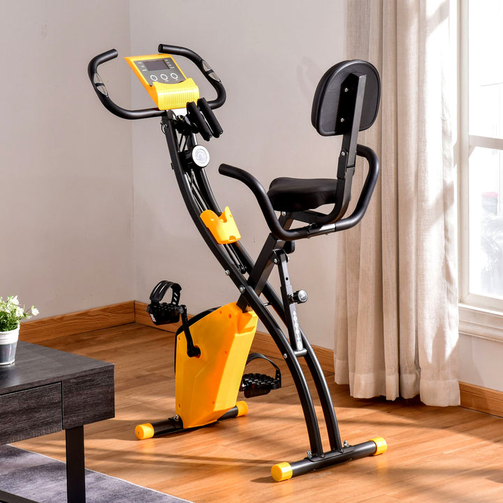 MCL 2-in-1 Folding Exercise Bike with 8-Level Magnetic Resistance, Arm Resistance Band, Pulse Sensor, Yellow