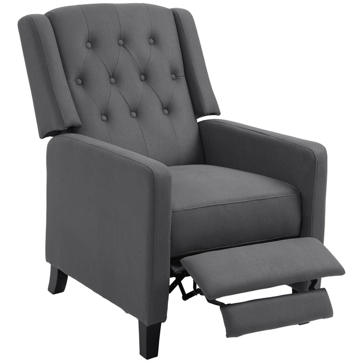 HOMCOM Wingback Recliner Chair for Home Theater, Button Tufted Microfibre Cloth Reclining Armchair with Leg Rest, Deep Grey