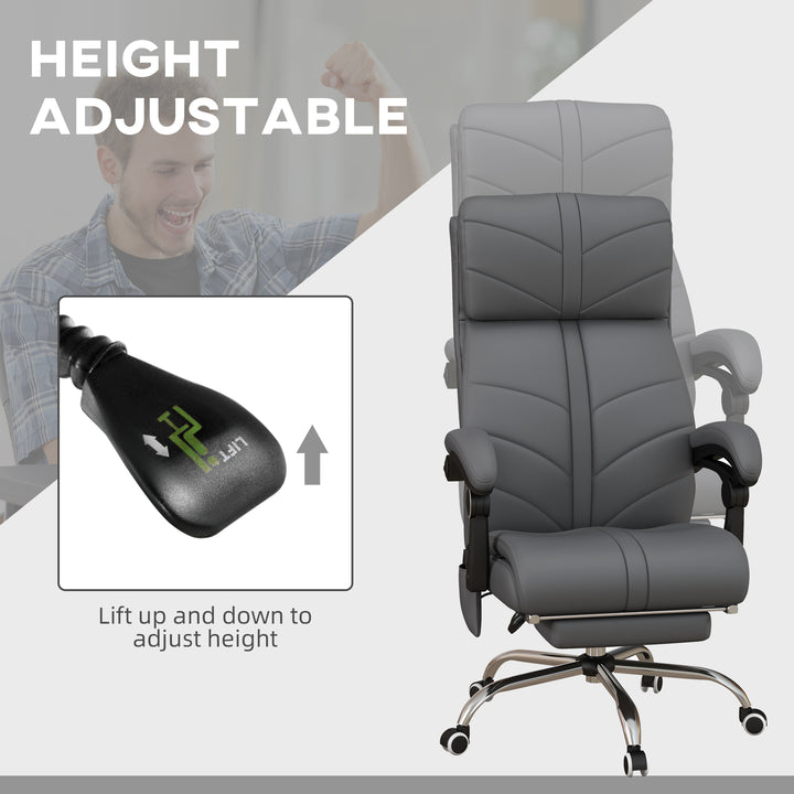 High Back Vibration Massage Office Chair, Heated Reclining PU Leather Computer Chair with Footrest, Grey