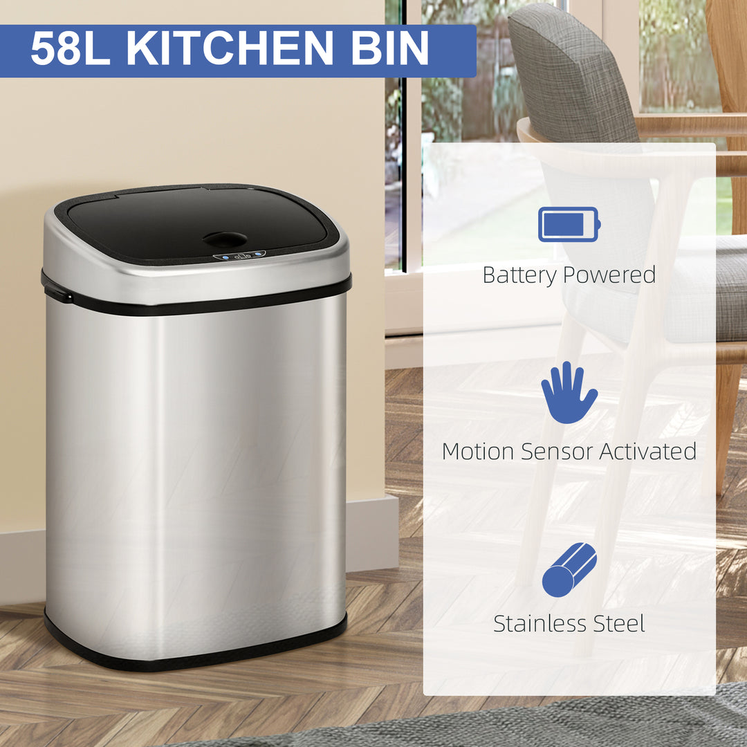 MCL Stainless Steel Kitchen Sensor Dustbin Automatic Touchless Rubbish Garbage Waste Bin 58L Silver
