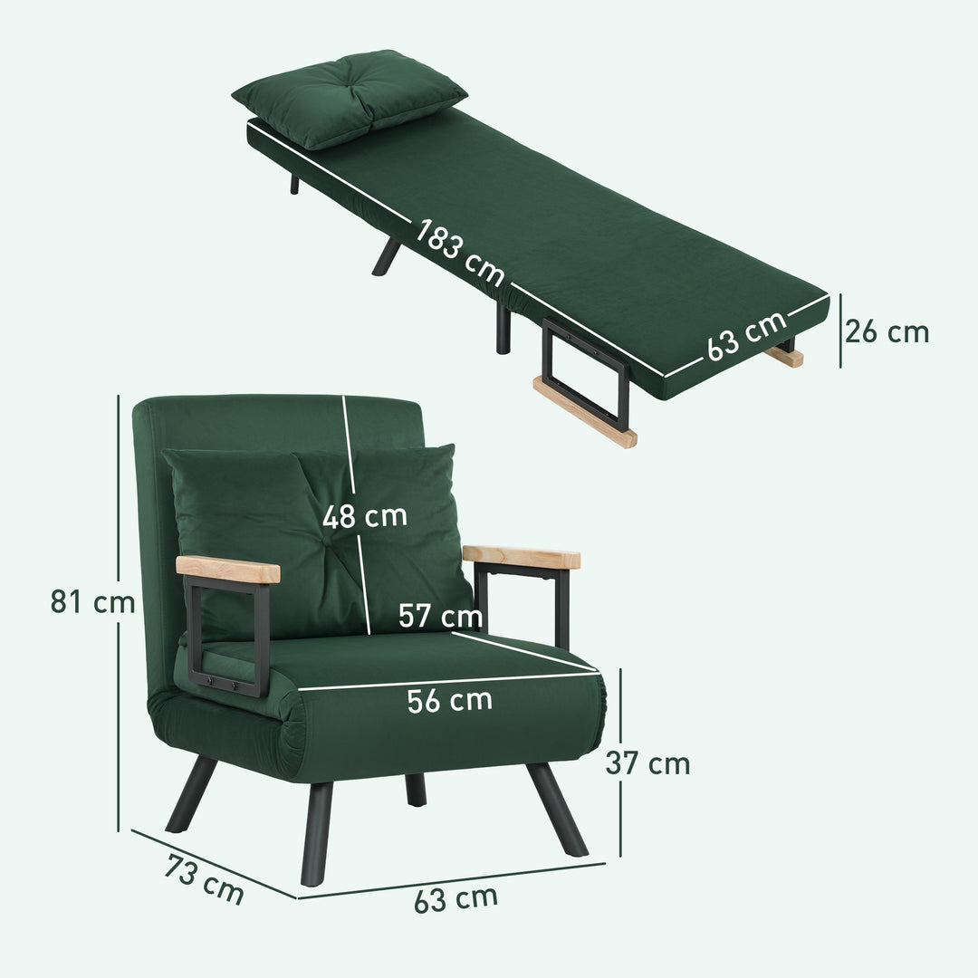 4-in-1 Velvet-Feel Single Chair Bed, with Pillow - Green