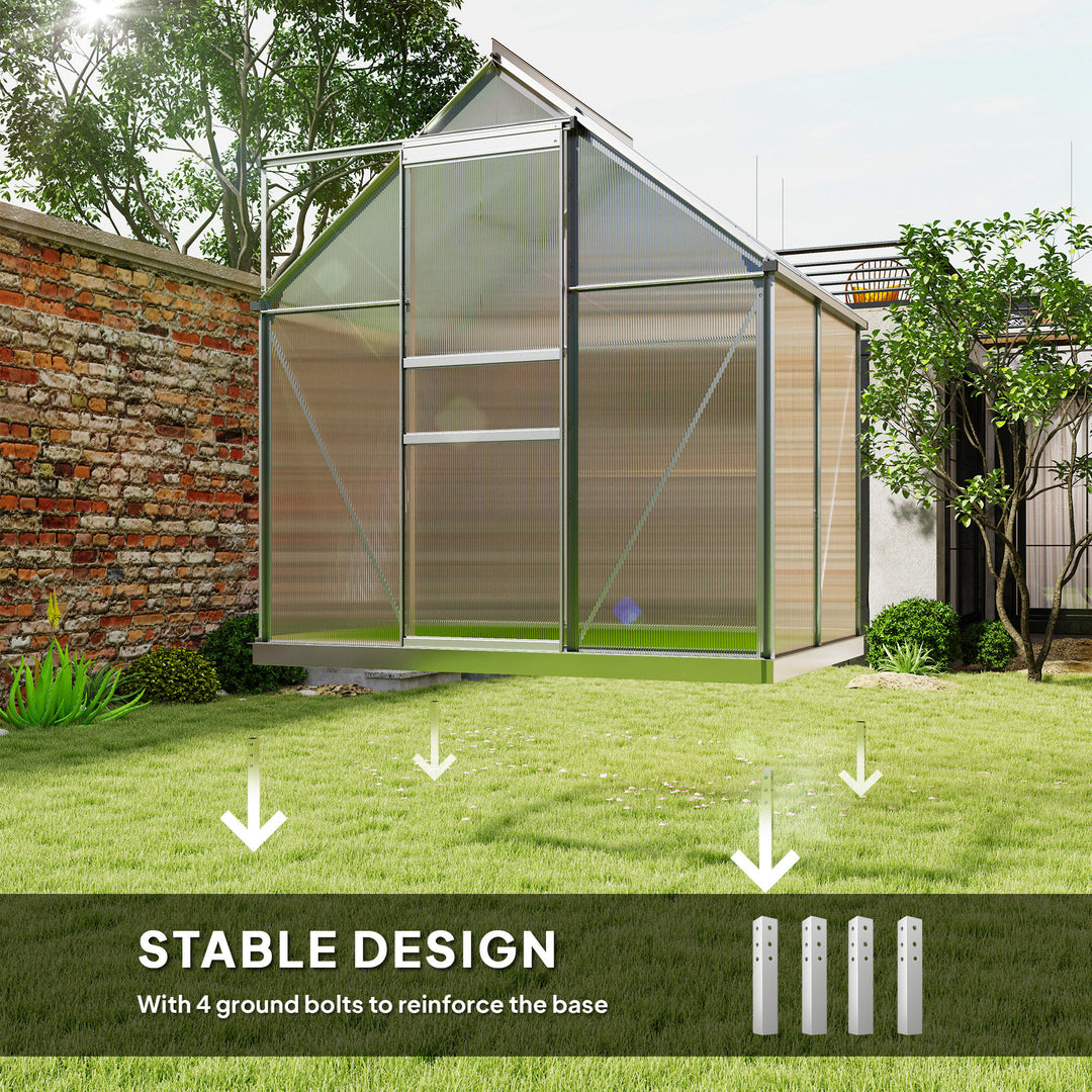 192.5 x 131cm Walk-In Polycarbonate Greenhouse - Silver-Tone