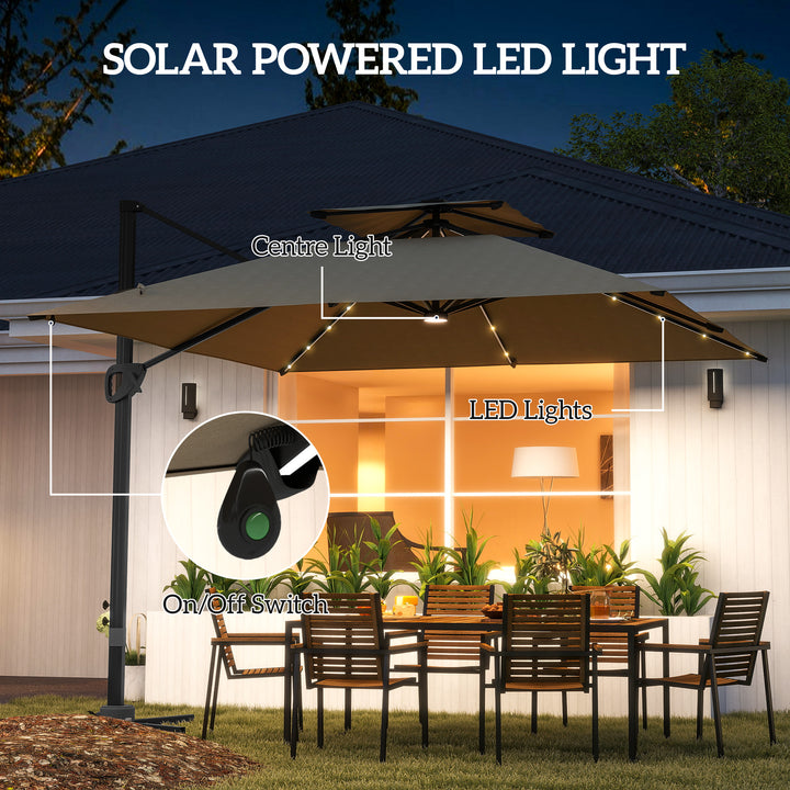 Multi-Angle LED Light Parasol Umbrella - Khaki