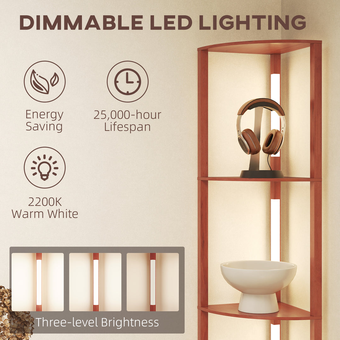 Corner Floor Lamp for Living Room Bedroom with Dimmable Warm White LED Light, Modern Tall Standing Lamp, Brown